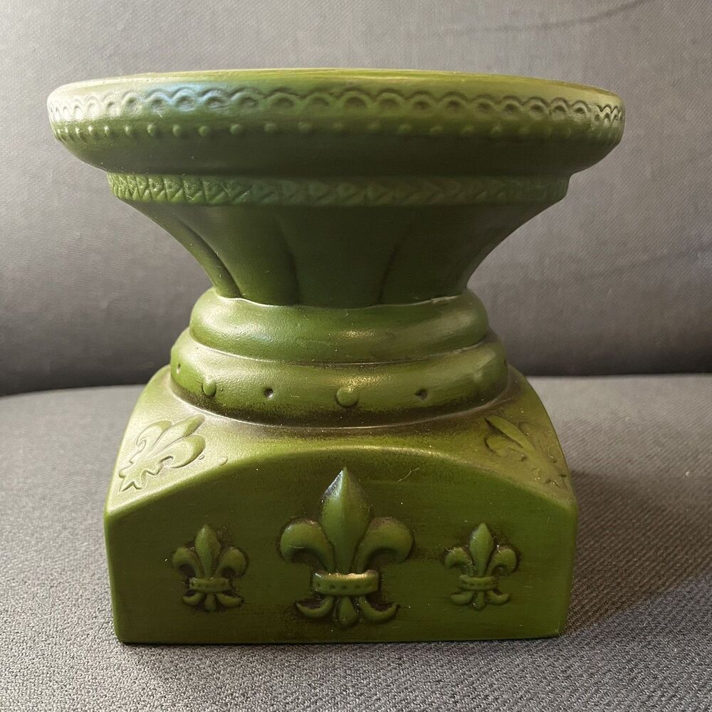 Vintage Green Pillar Candle Holder Boho Parma Embossed Chunky 70s Decor Xmas - Picture 10 of 10